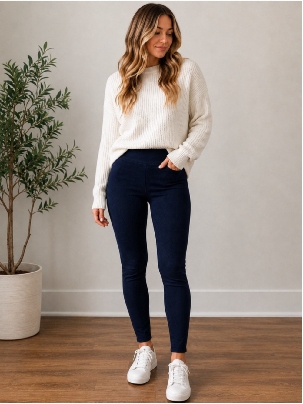 Hollister Dark Blue High-Rise Pull on Denim Leggings Size L Casual Y2K